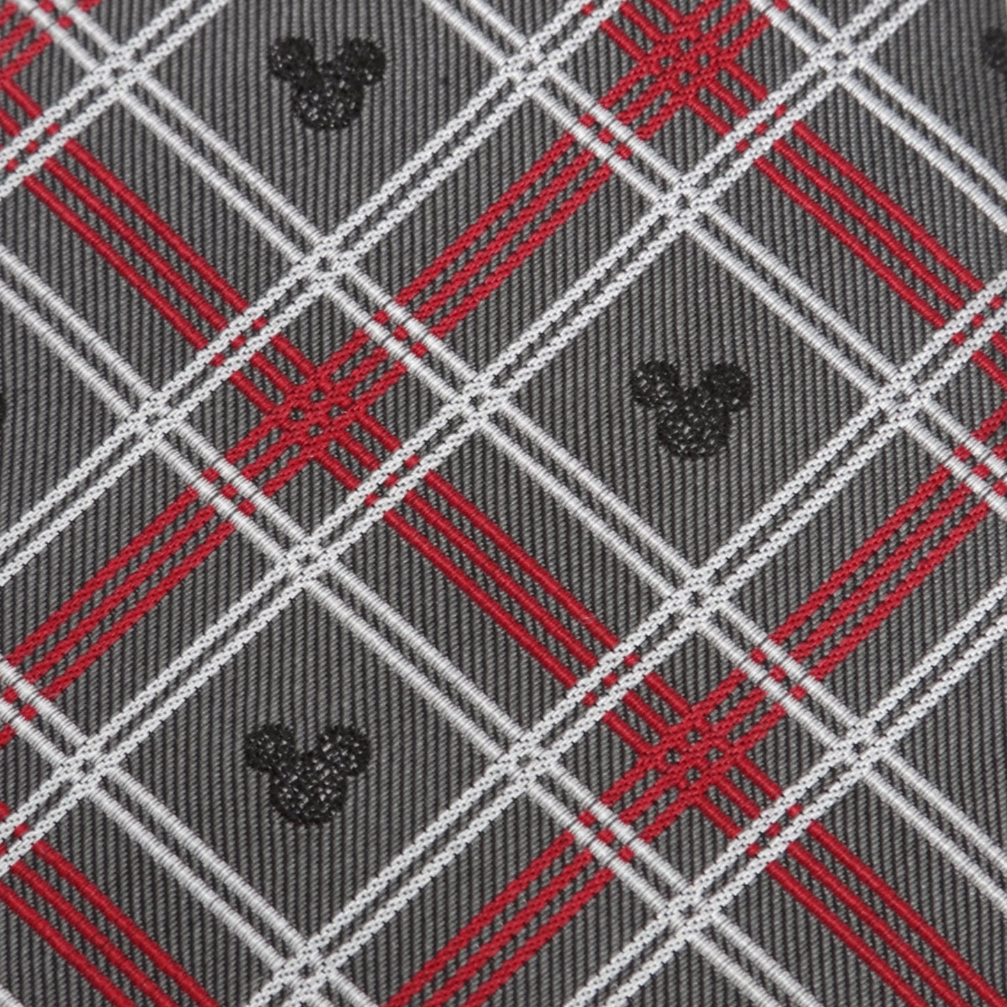 Disney Mickey Mouse Holiday Gray Plaid Silk Men's Tie