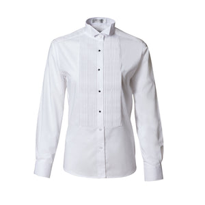 White Wing Tip 1/4" Pleat Shirt for Women