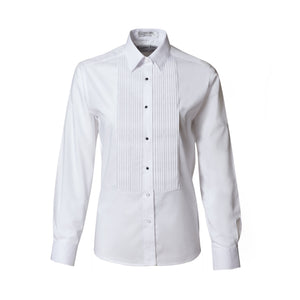 White Laydown Collar 1/4" Pleat Shirt for Women