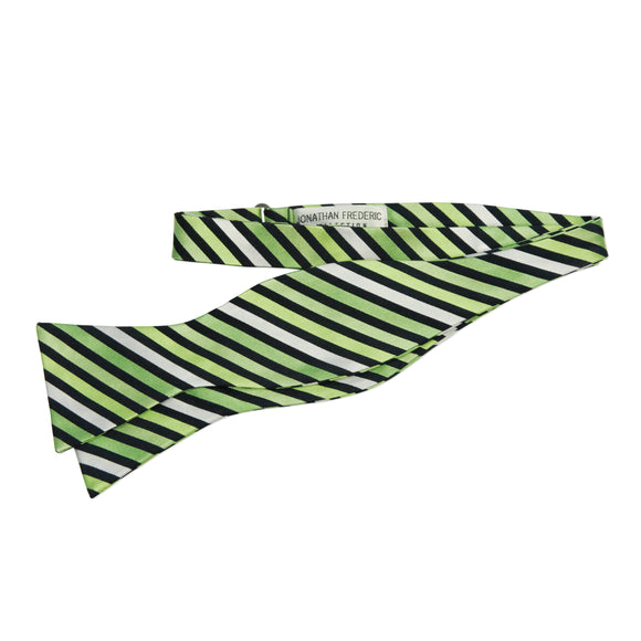 Jonathan Frederic Collection “Mercer” Green Stripe Silk Self Tie Bow Tie
