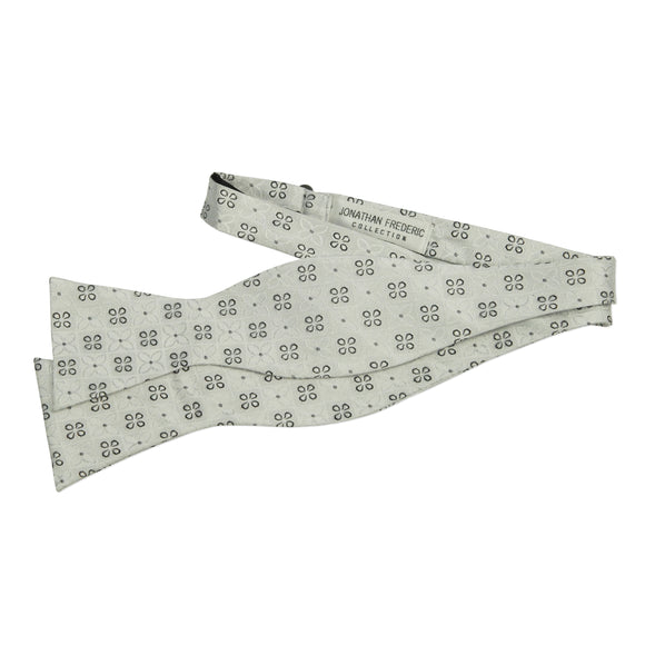 Jonathan Frederic Collection “Pine” Grey and Black Silk Self Tie Bow Tie