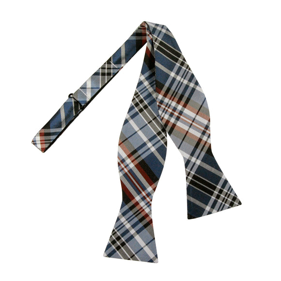 Jonathan Frederic Collection “Rainier” Navy & Burgundy Plaid Silk Self Tie Bow Tie