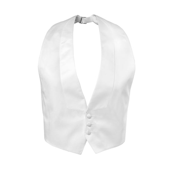 White Satin Backless Vest with Lapel