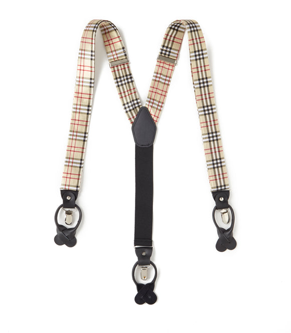 Jonathan Frederic Collection “Denny” Beige Silk Plaid Suspender