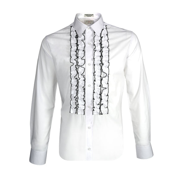 White Ruffle Slim Fit Tuxedo Shirt - Unpackaged