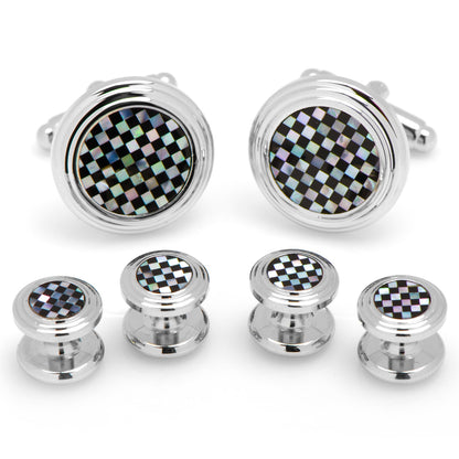 Onyx and Mother of Pearl Checker 5-Stud Set