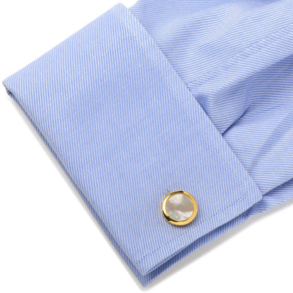 Double Sided Gold Mother of Pearl Round Beveled Cufflinks