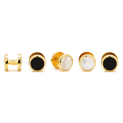 Double Sided Gold Onyx and Mother of Pearl Round 5-Studs