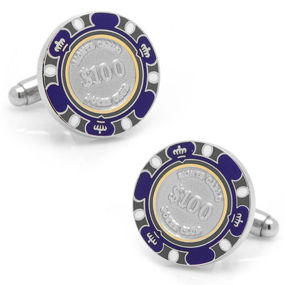 Poker Chip $100 Purple Cufflinks