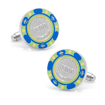 Poker Chip $500 Blue Cufflinks