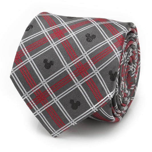 Disney Mickey Mouse Holiday Gray Plaid Silk Men's Tie