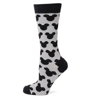 Disney Mickey Mouse Stripe Gray Sock and Mickey Blue Lapel Pin Gift Set
