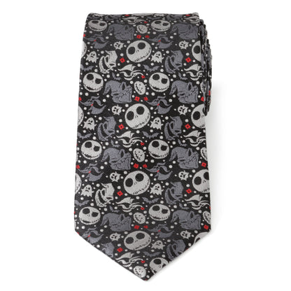 Disney The Nightmare Before Christmas Black Gray Pattern Men's Tie