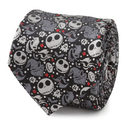 Disney The Nightmare Before Christmas Black Gray Pattern Men's Tie