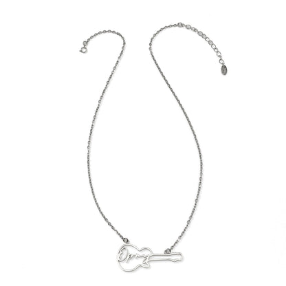 Grand Ole Opry Stainless Steel Silver Guitar Necklace