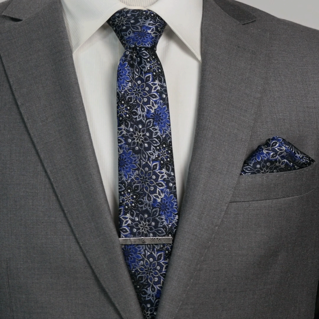 Navy Floral Pocket Square