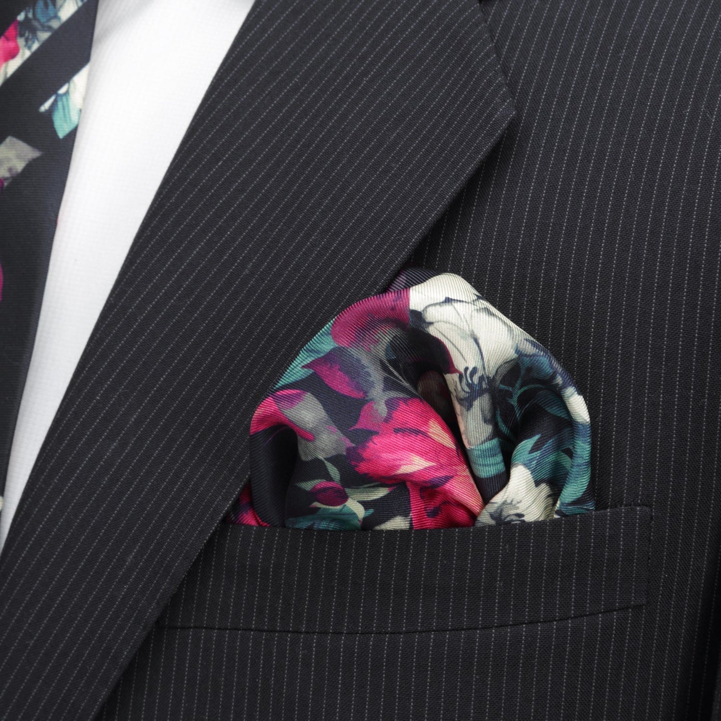 Painted Floral Navy Pocket Square