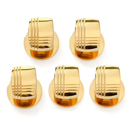 Stainless Steel Gold Tartan Plaid 5-Studs