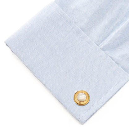Mother of Pearl Round Gold Stainless Steel Cufflinks
