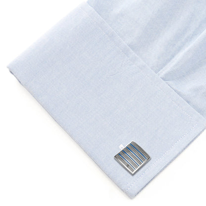 Gray and Blue Striped Square Cufflinks