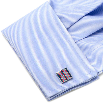 Red and Navy Striped Square Cufflinks