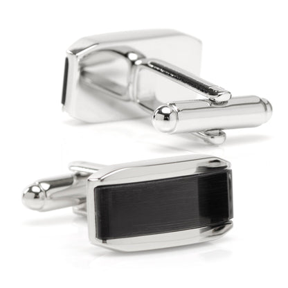 Silver Rectangular Cufflink with Dark Gray Cats Eye