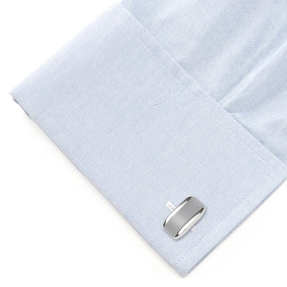 Silver Rectangular Cufflink with Gray Cats Eye
