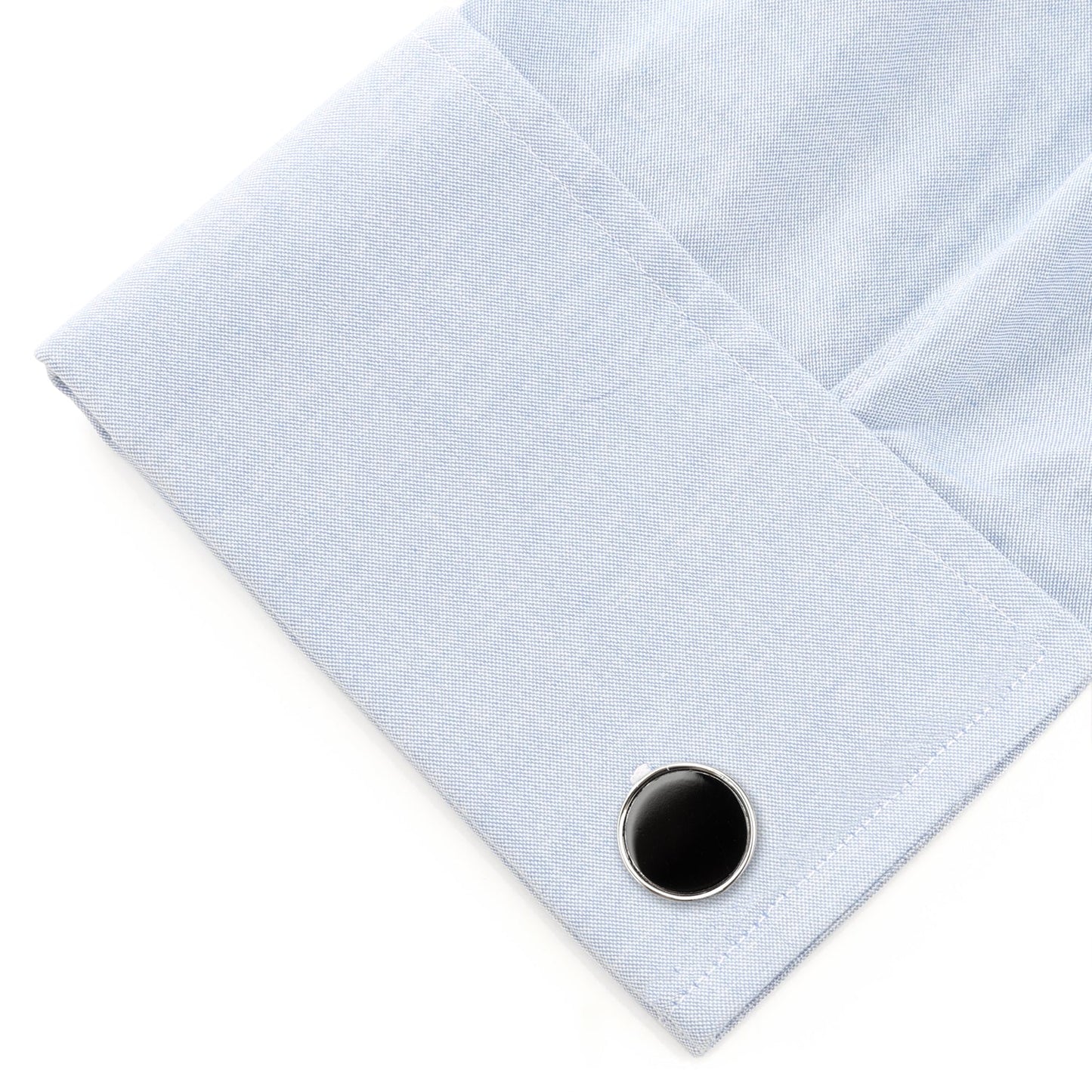 Round Silver Cufflink with Onyx Inlay