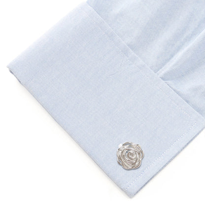 Sterling Silver Rhodium Plated Rose Cufflinks