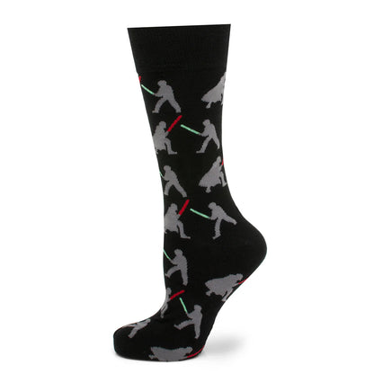 Star Wars Darth Vader and Luke Skywalker LIGHTSABER Battle Black Dress Socks and Darth Vader Lapel Pin Gift Set