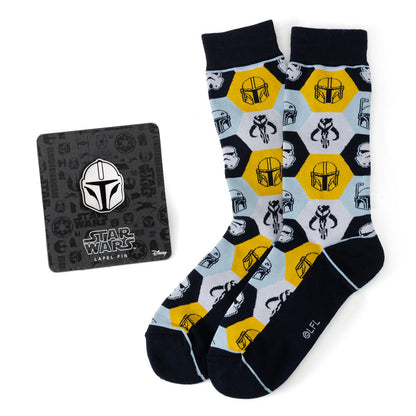 Star Wars Mandalorian and Mythosaur Dress Socks and Lapel Pin Gift Set