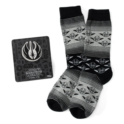 Star Wars Yoda Gray and Black Ombre Pattern Dress Socks with Jedi Crest Lapel Pin