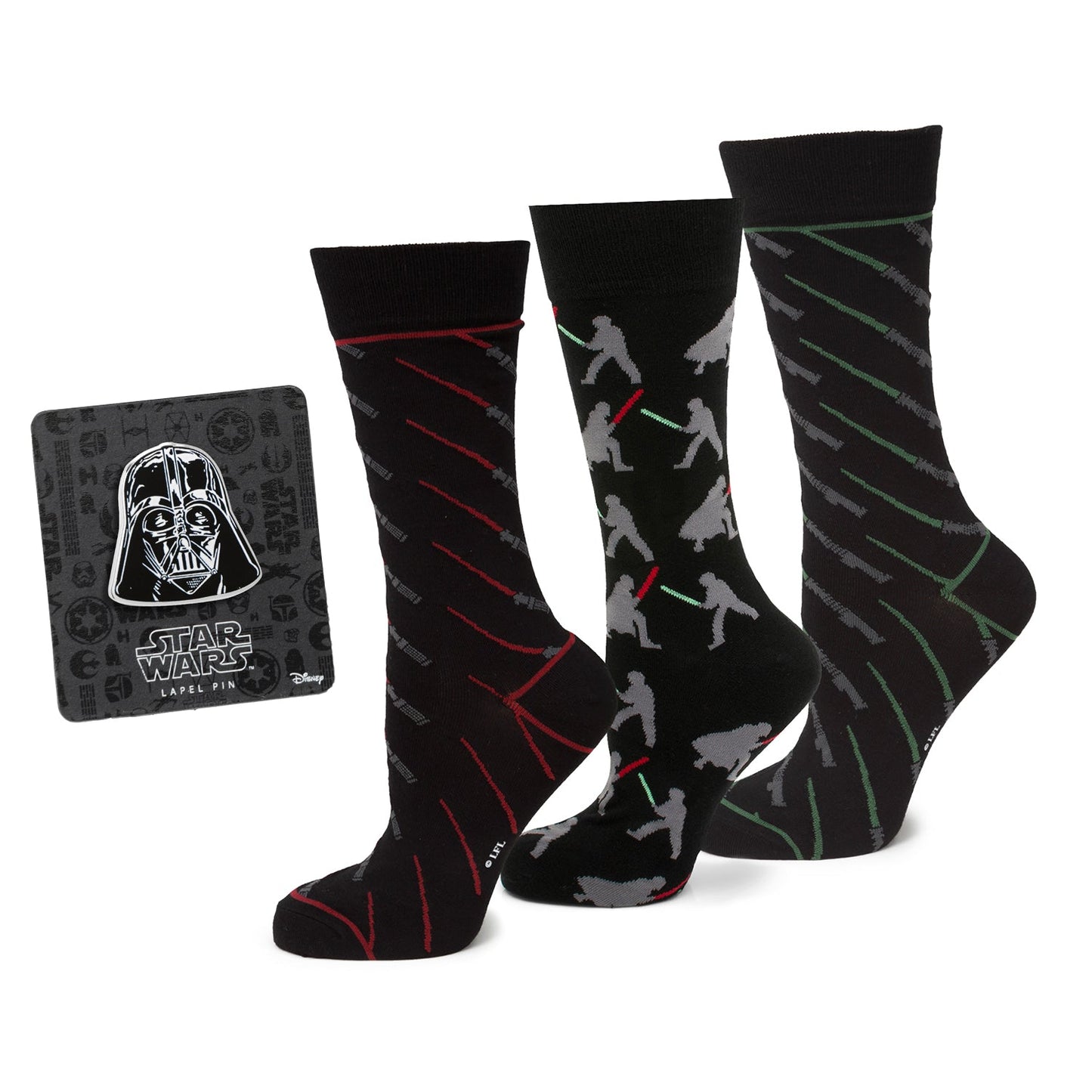 Star Wars LIGHTSABER Battle Dress Socks and Darth Vader Lapel Pin Gift Set