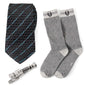 Star Wars Obi-Wan Kenobi Blue LIGHTSABER Pattern Black Tie, Tie Clip, and Gray Jedi Crest Dress Socks Gift Set