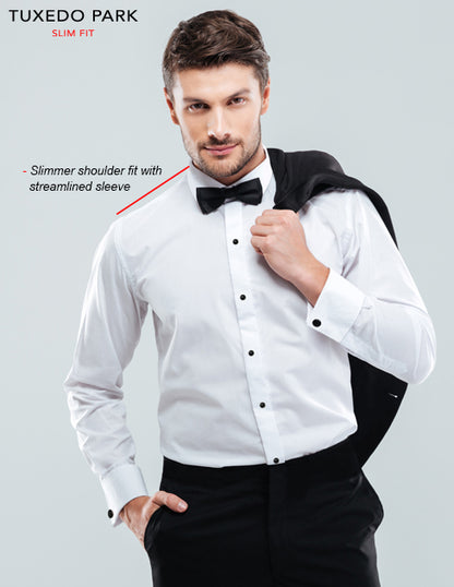 White Microfiber Tuxedo Shirt