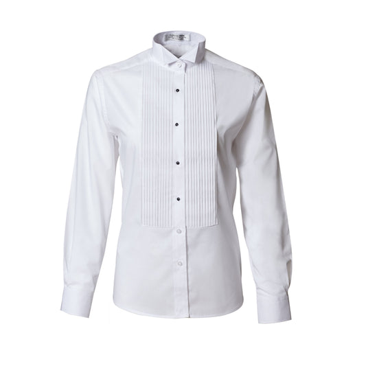 White Wing Tip 1/4" Pleat Shirt for Women