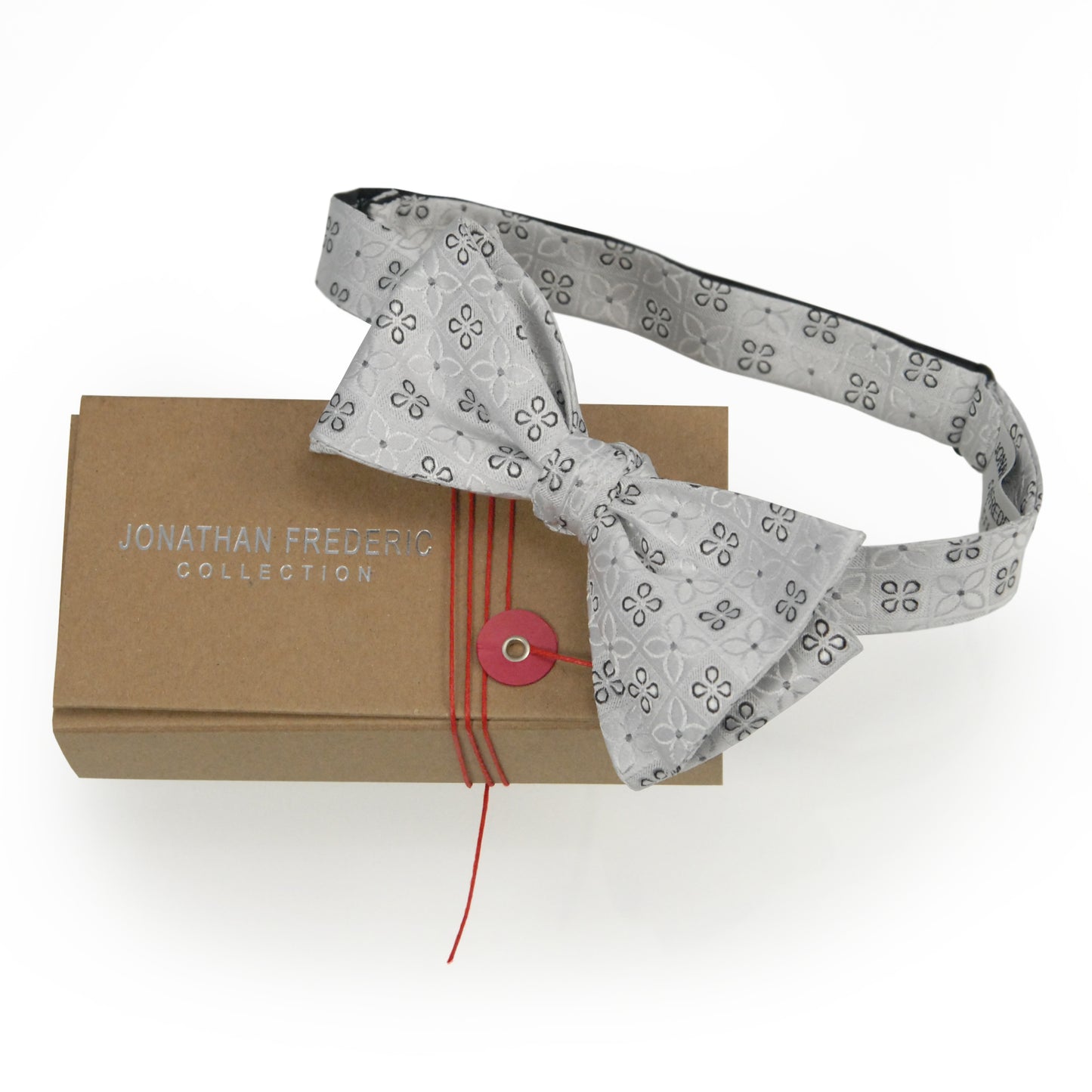 Jonathan Frederic Collection “Pine” Grey and Black Silk Self Tie Bow Tie