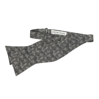 Jonathan Frederic Collection “Stewart” Black and Grey Silk Self Tie Bow Tie