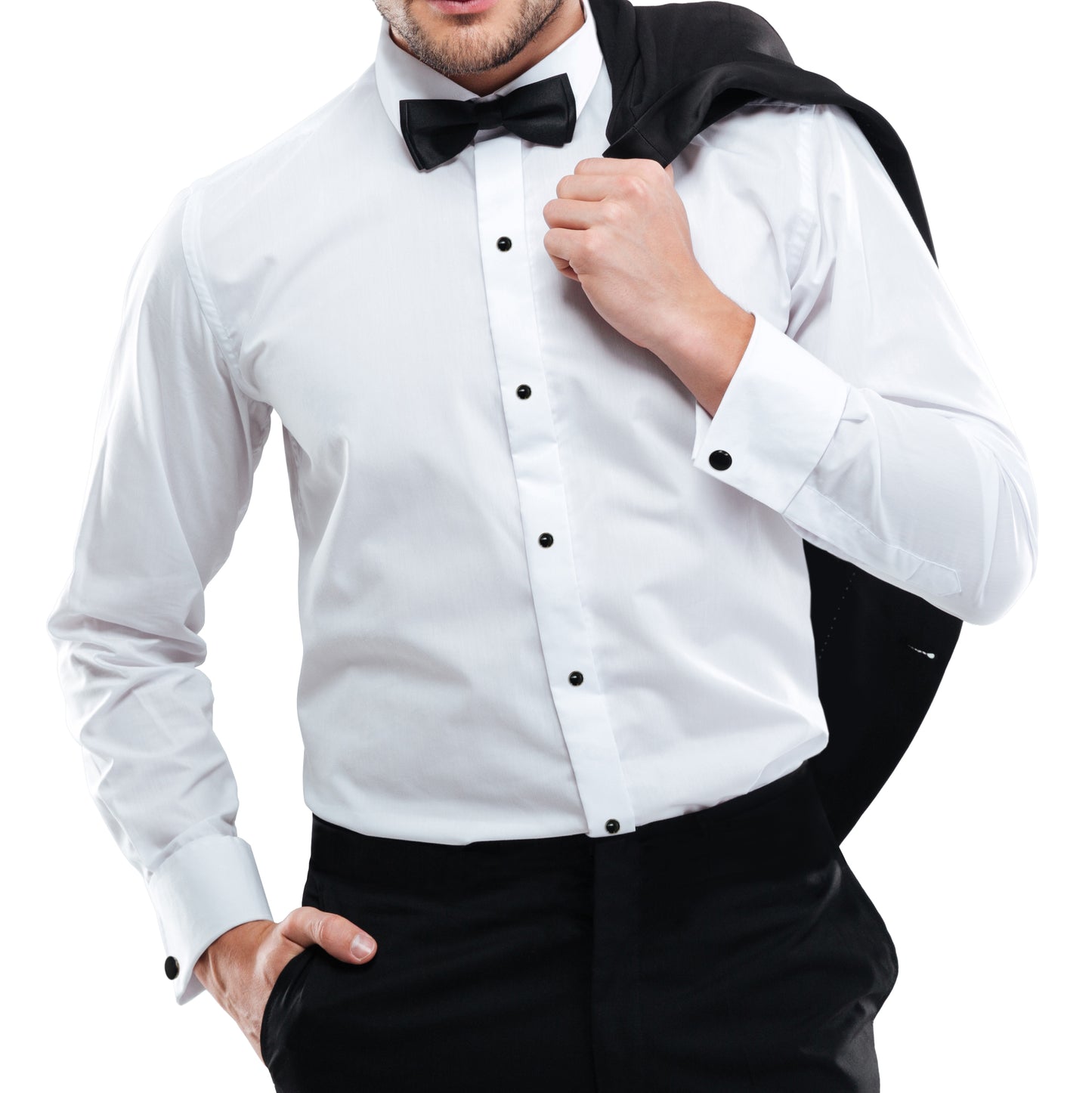 White Microfiber Tuxedo Shirt - Unpackaged