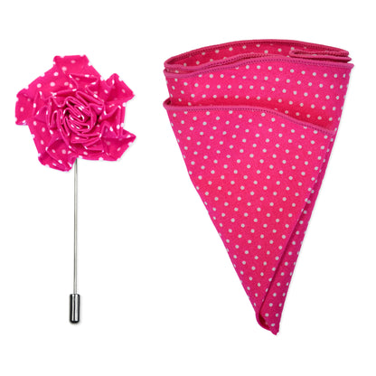 Fuchsia Polka Dot Lapel Pin & Hanky Set