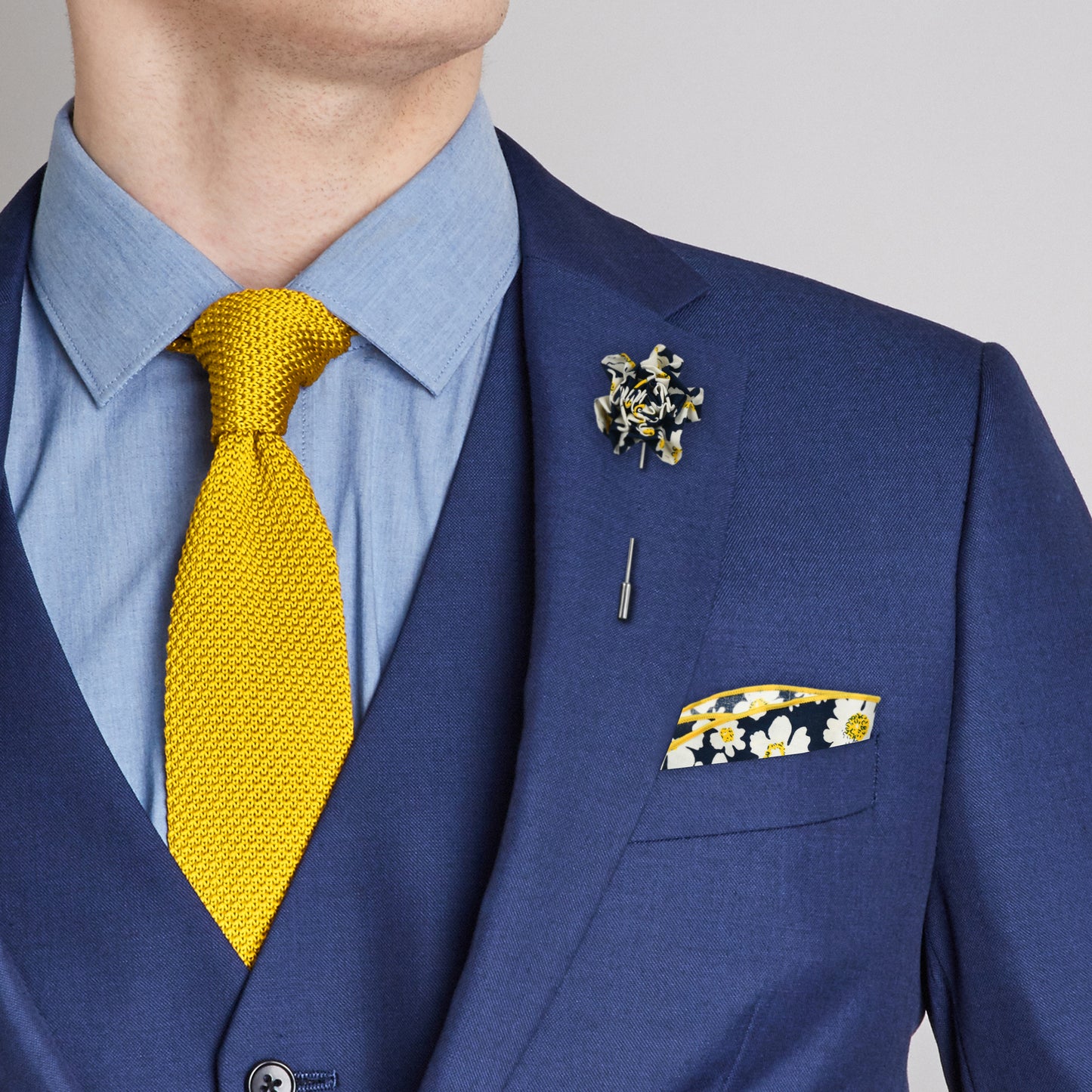 Yellow & Navy Lapel Pin & Hanky Set