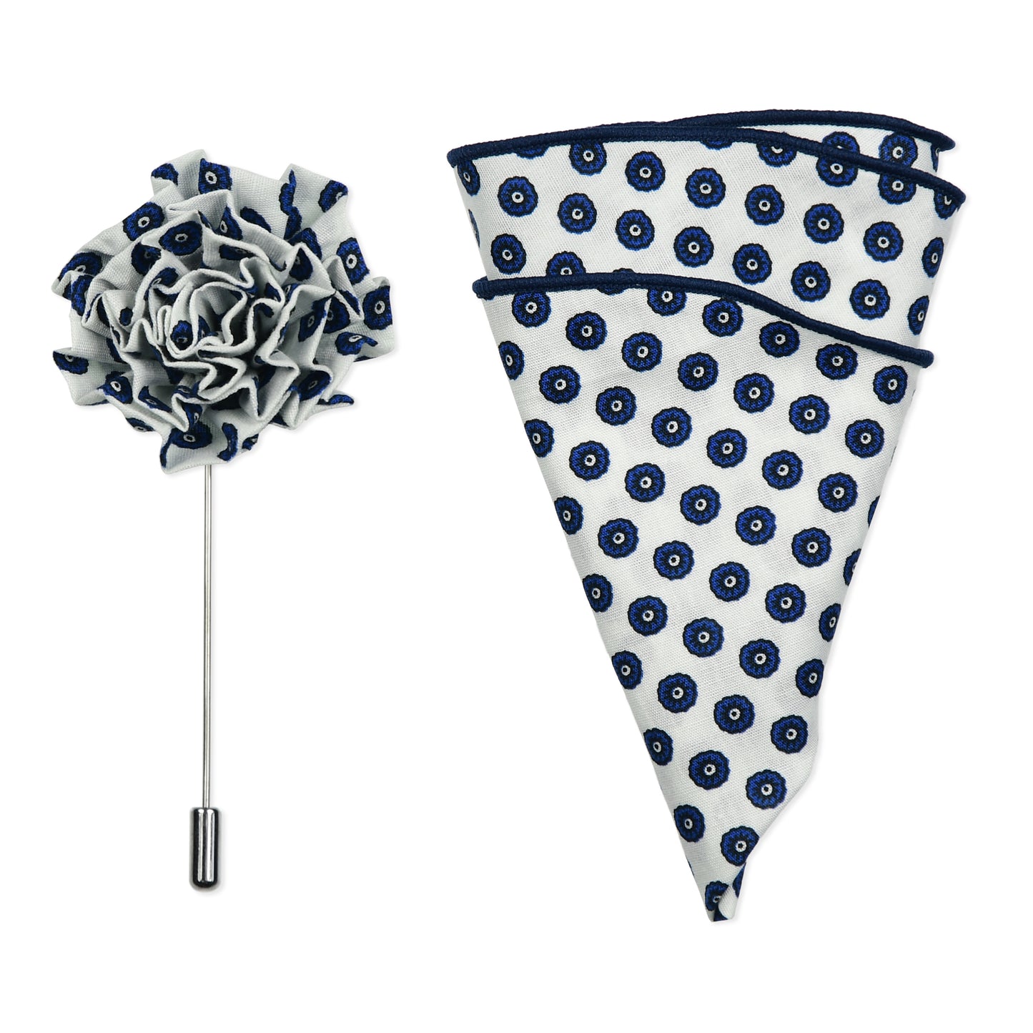 Navy & White Lapel Pin & Hanky Set