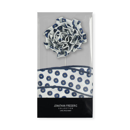 Navy & White Lapel Pin & Hanky Set