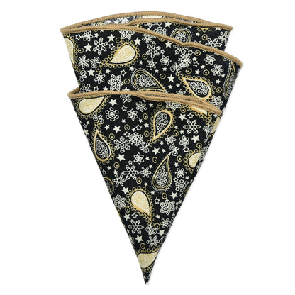 Black & Gold Paisley Lapel Pin & Hanky Set