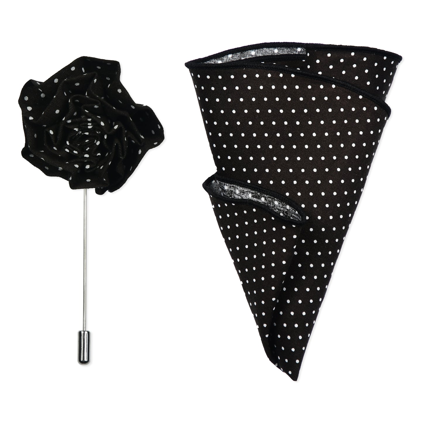 Black Polka Dot Lapel Pin & Hanky Set