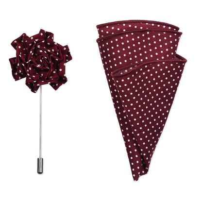 Burgundy Polka Dot Lapel Pin & Hanky Set