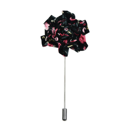 Pink & Dusty Rose Floral Lapel Pin & Hanky Set