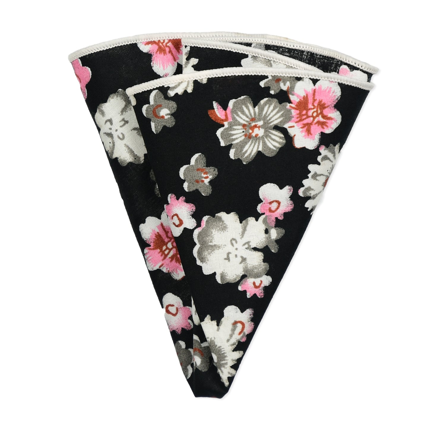 Silver, Black & Pink Floral Lapel Pin & Hanky Set