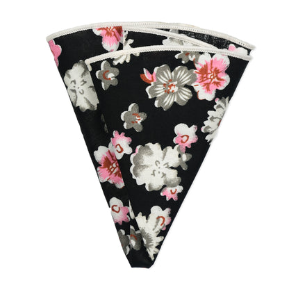 Silver, Black & Pink Floral Lapel Pin & Hanky Set