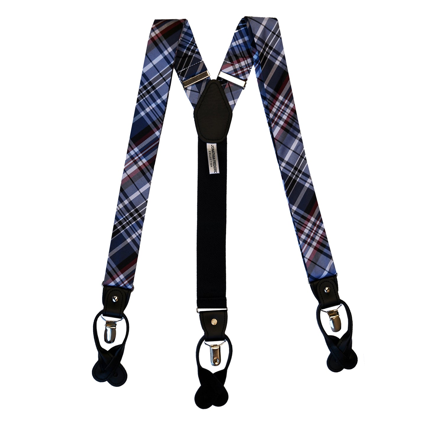 Jonathan Frederic Collection “Rainier” Navy & Burgundy Silk Plaid Suspender